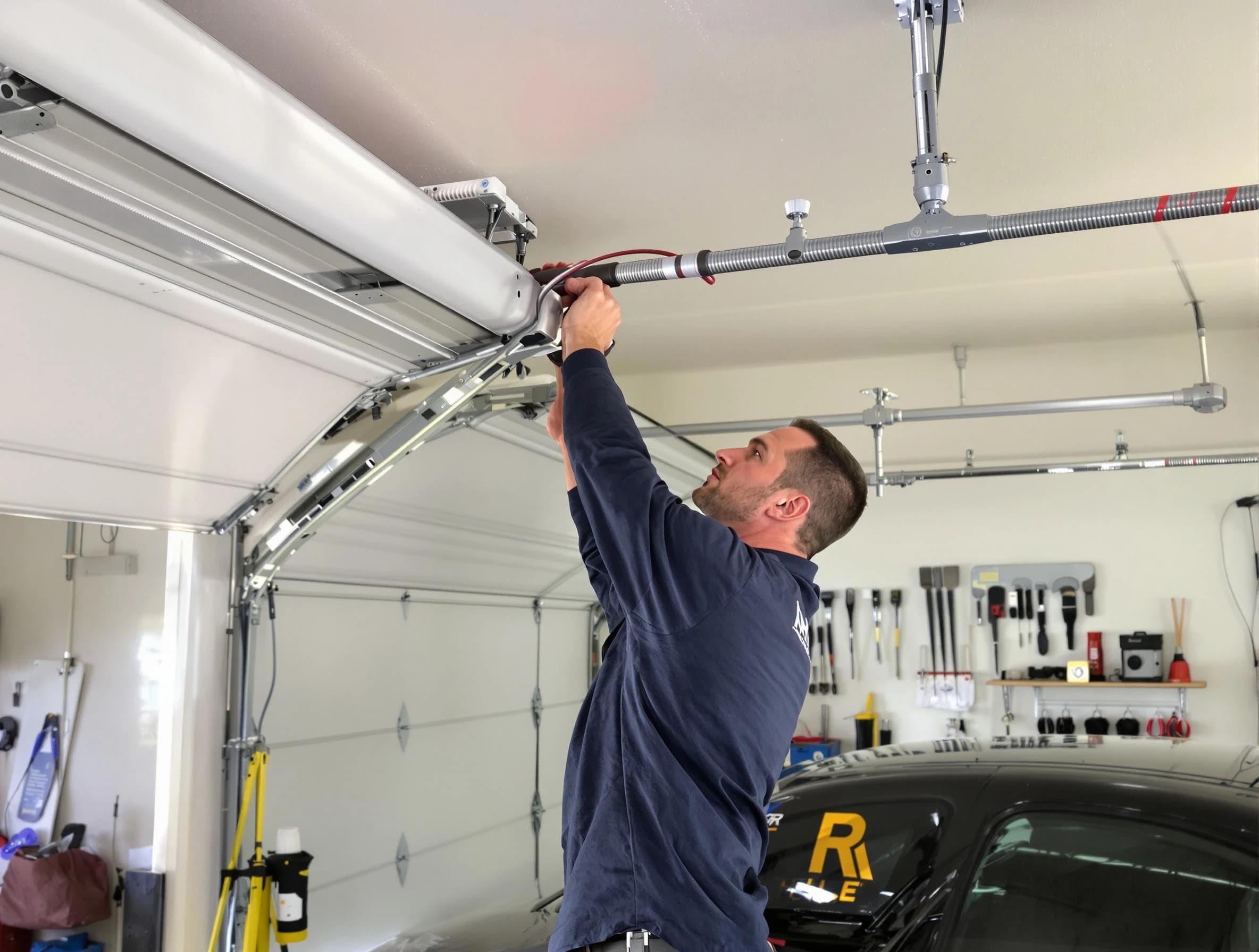 Lincoln Garage Door Repair technician performing garage door cable repair in Lincoln
