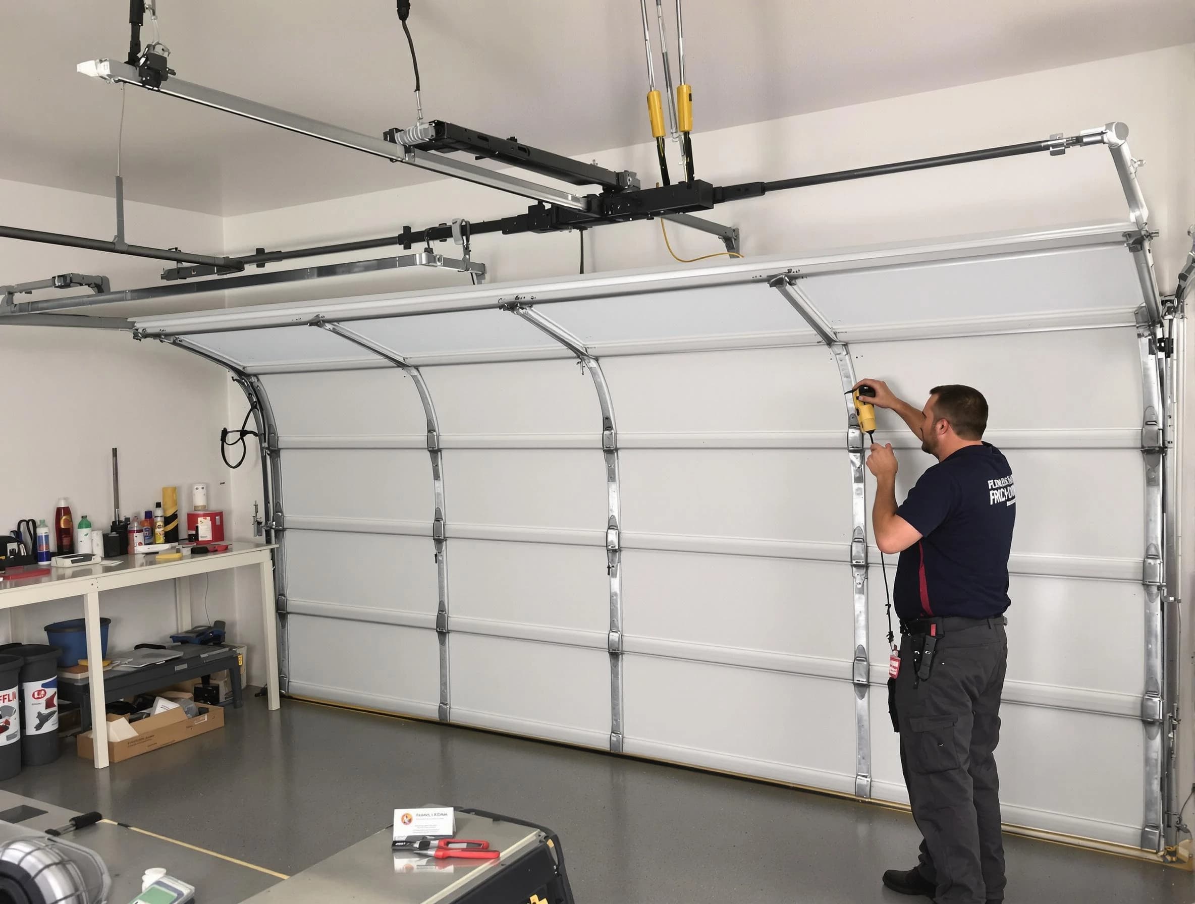 Lincoln Garage Door Repair certified technician performing overhead door system repair in Lincoln