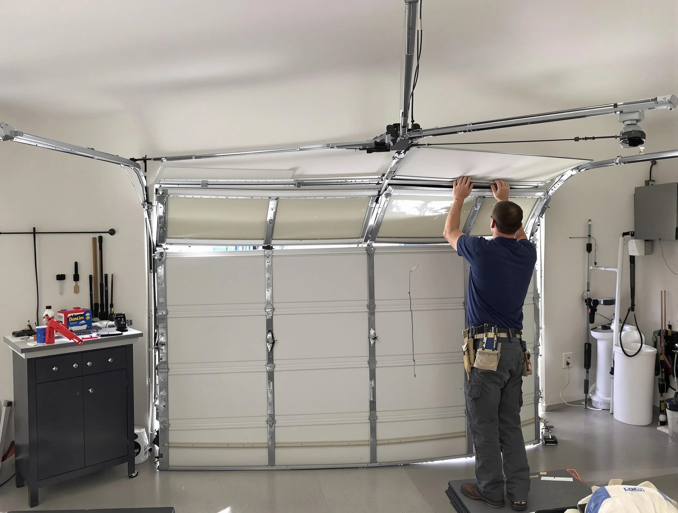 Lincoln Garage Door Repair specialist performing precise section replacement on Lincoln garage door