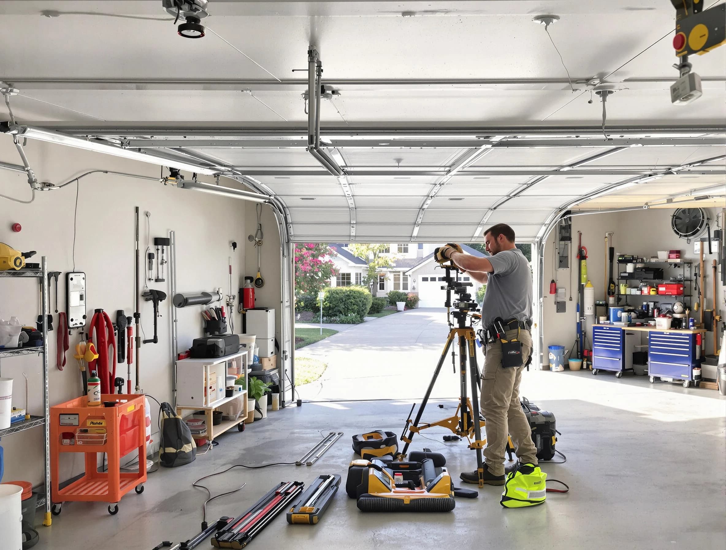 Lincoln Garage Door Repair specialist performing laser-guided track alignment in Lincoln