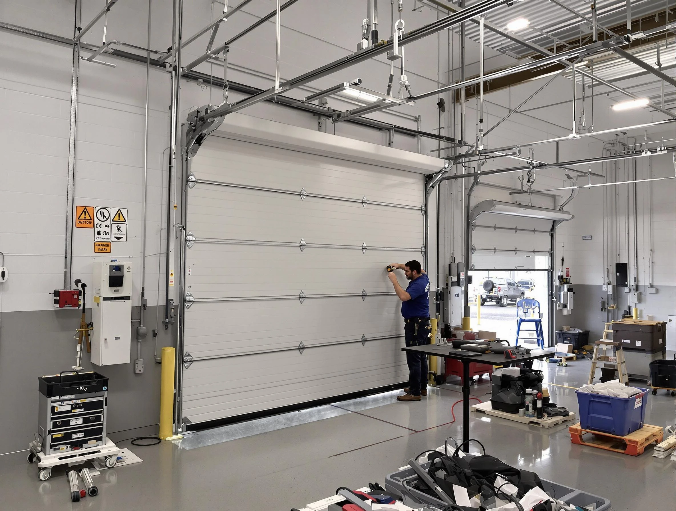 Commercial garage door repair being performed by Lincoln Garage Door Repair expert in Lincoln