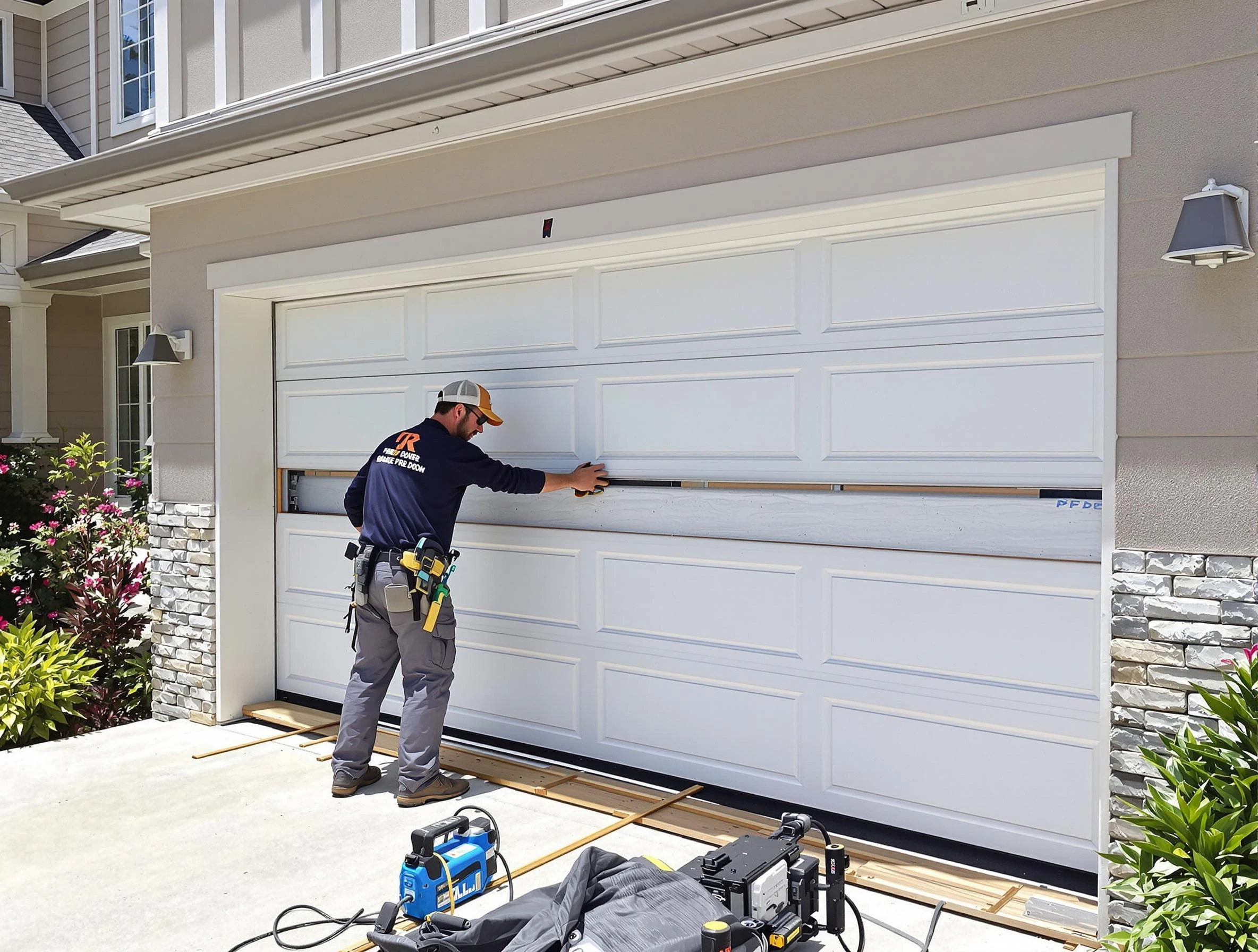 Lincoln Garage Door Repair team performing complete garage door replacement at Lincoln residence