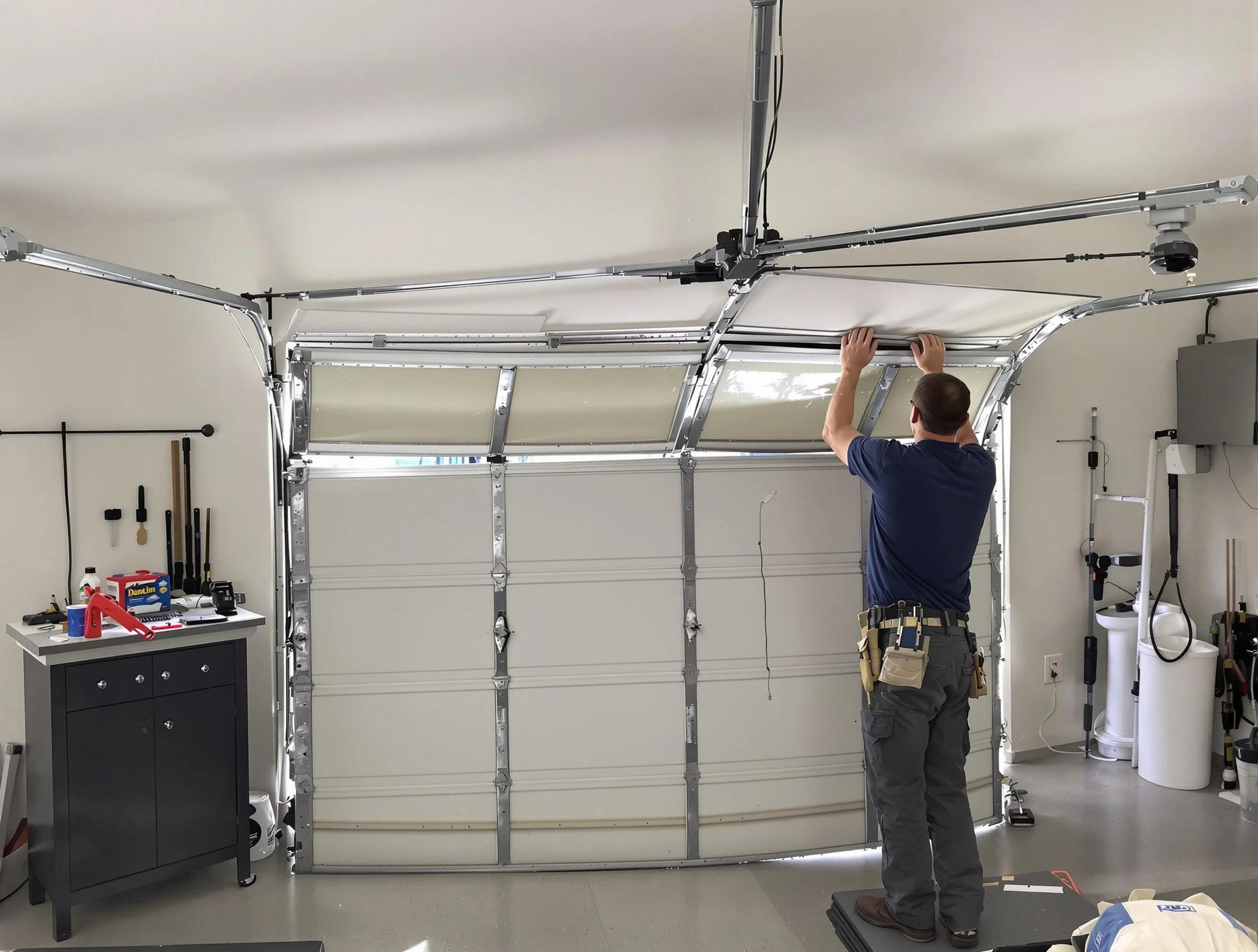 Lincoln Garage Door Repair specialist performing precise section replacement on Lincoln garage door